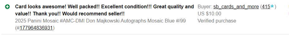 Basement Hits eBay feedback screenshot 12